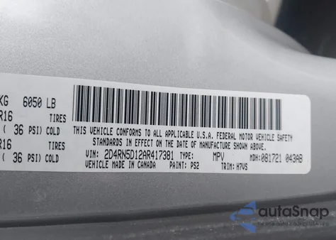 2010 Dodge Grand Caravan Sxt z USA, uszkodzony, nr VIN 2D4RN5D12AR417381